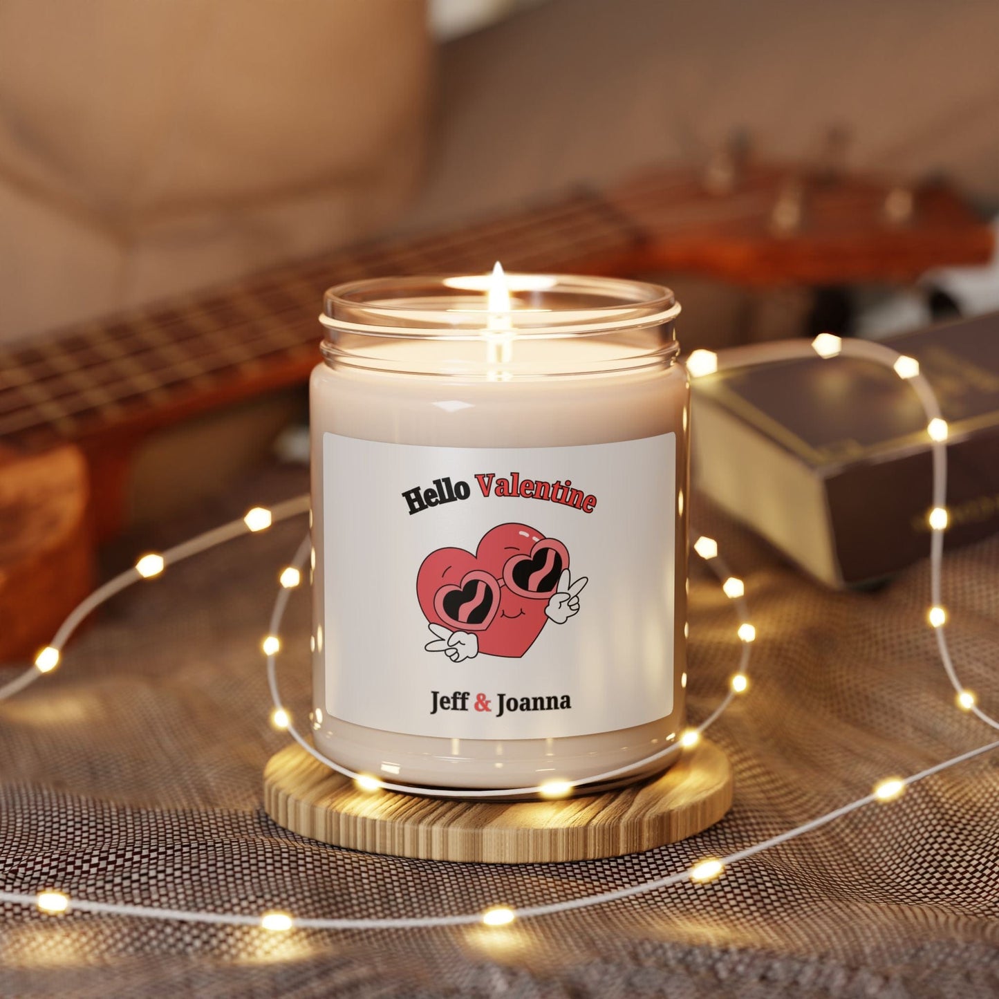 Printify Home Decor Hello Valentine Personalized Couple Scented Soy Candle 9 oz - 6 Scents