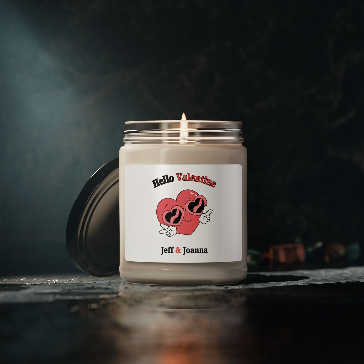 Printify Home Decor Hello Valentine Personalized Couple Scented Soy Candle 9 oz - 6 Scents