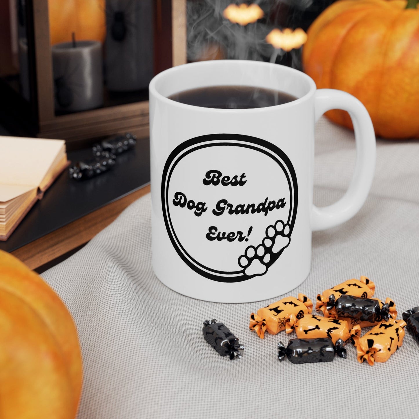 Printify Mug 11oz Best Dog Grandpa Ever 11 Oz Ceramic Mug - Perfect Gift for Dog Grandpas - Paw Prints with Classic Black and White Design