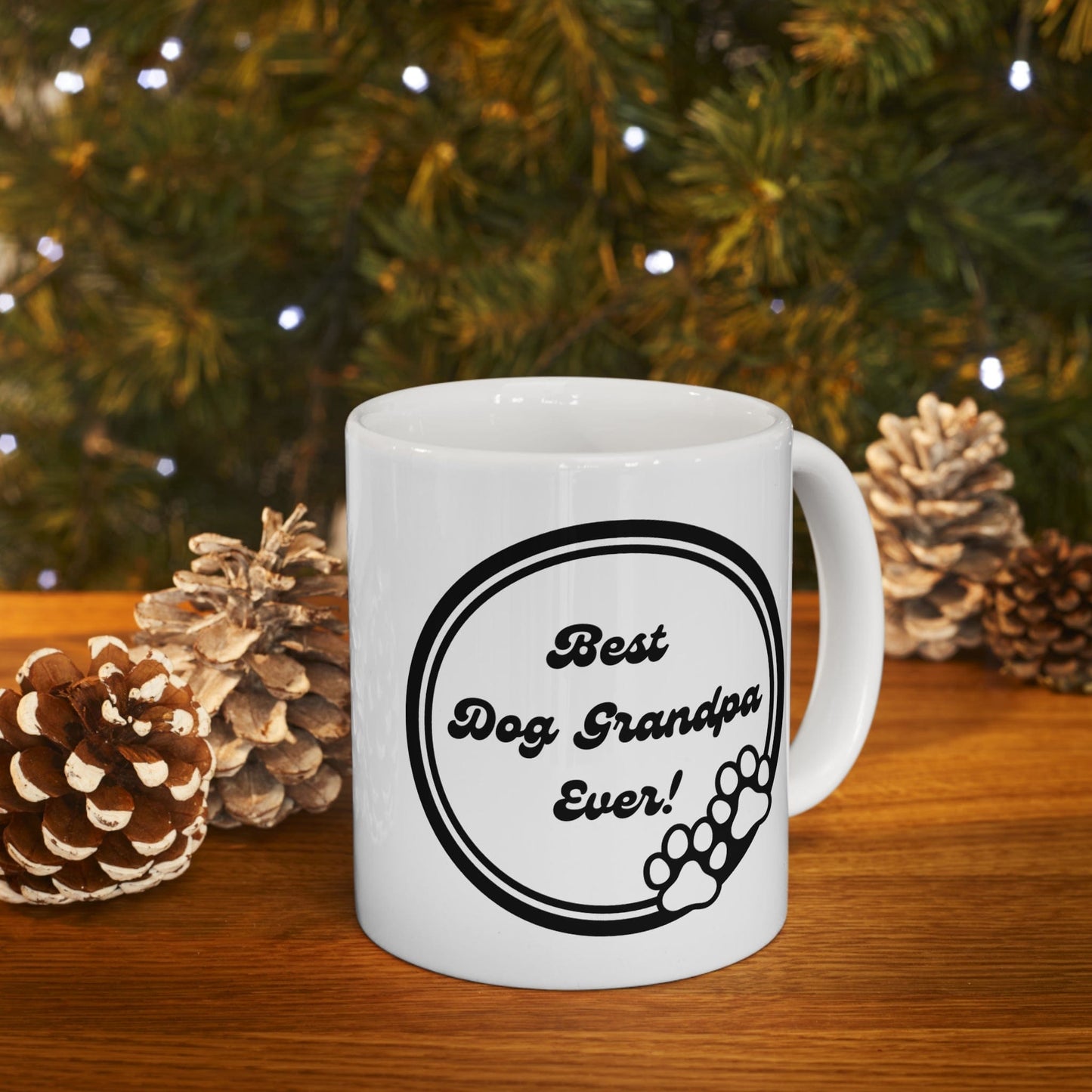 Printify Mug 11oz Best Dog Grandpa Ever 11 Oz Ceramic Mug - Perfect Gift for Dog Grandpas - Paw Prints with Classic Black and White Design