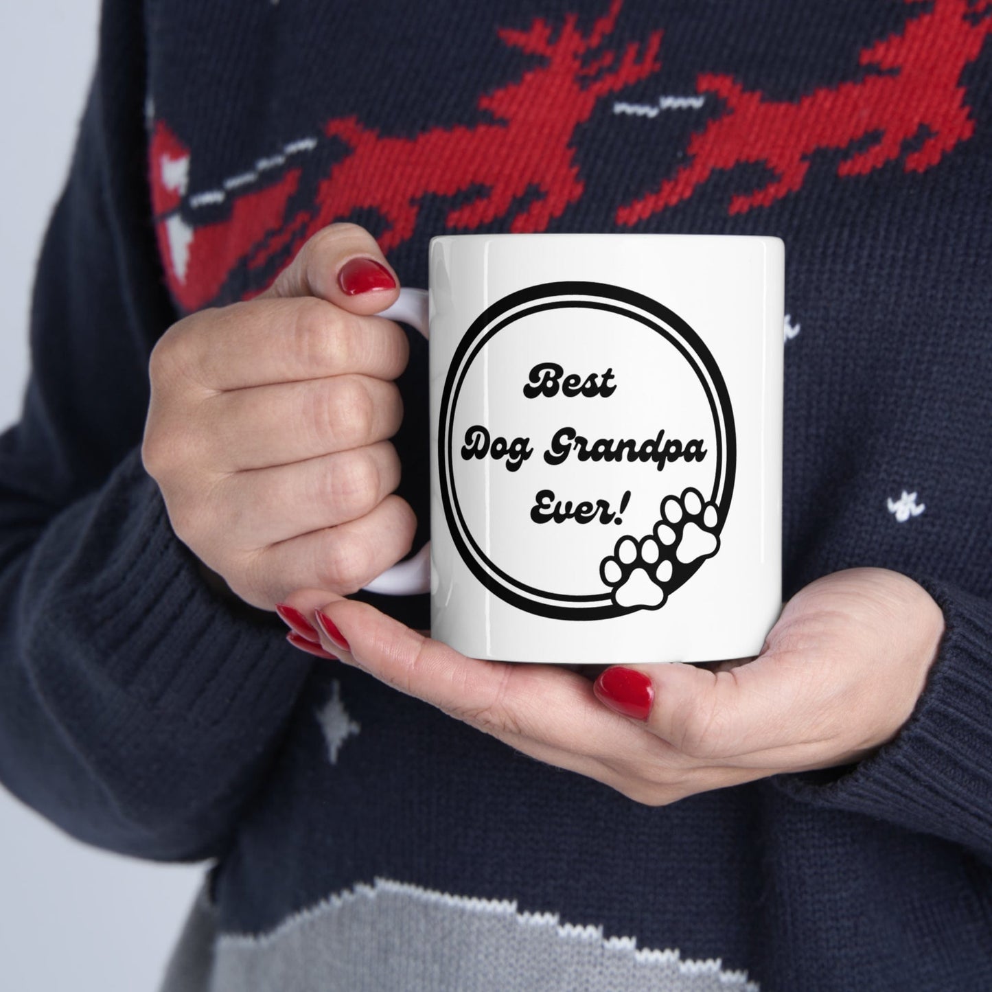 Printify Mug 11oz Best Dog Grandpa Ever 11 Oz Ceramic Mug - Perfect Gift for Dog Grandpas - Paw Prints with Classic Black and White Design
