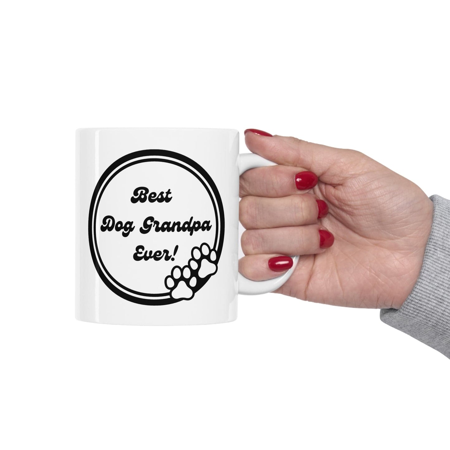 Printify Mug 11oz Best Dog Grandpa Ever 11 Oz Ceramic Mug - Perfect Gift for Dog Grandpas - Paw Prints with Classic Black and White Design