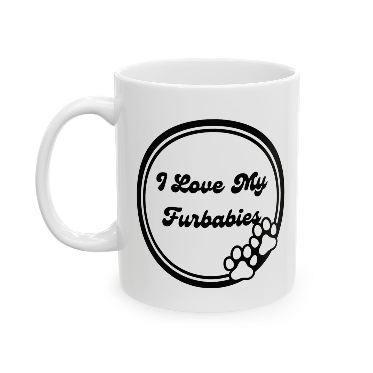 Printify Mug 11oz I Love My Furbabies 11 Oz Ceramic Mug - Perfect Gift for Dog Lovers - Paw Prints with Classic Black and White Design
