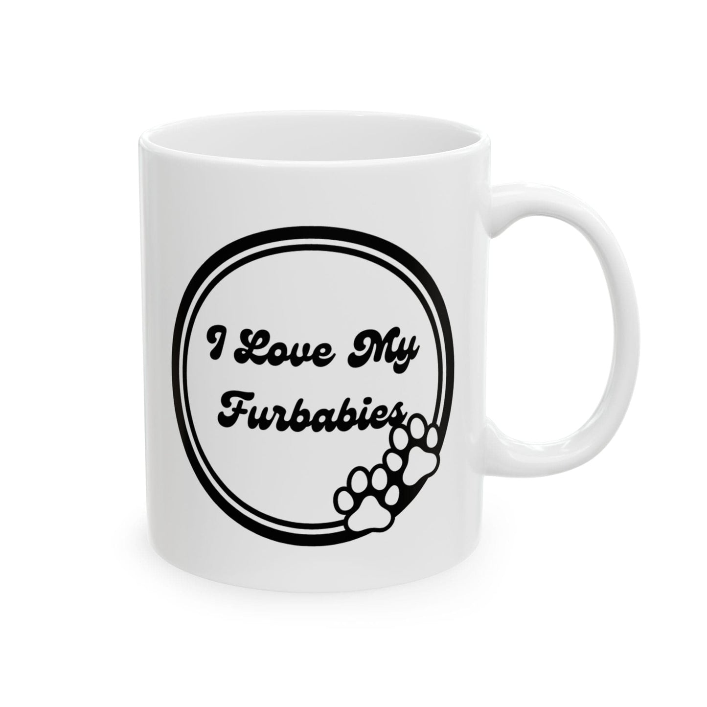 Printify Mug 11oz I Love My Furbabies 11 Oz Ceramic Mug - Perfect Gift for Dog Lovers - Paw Prints with Classic Black and White Design