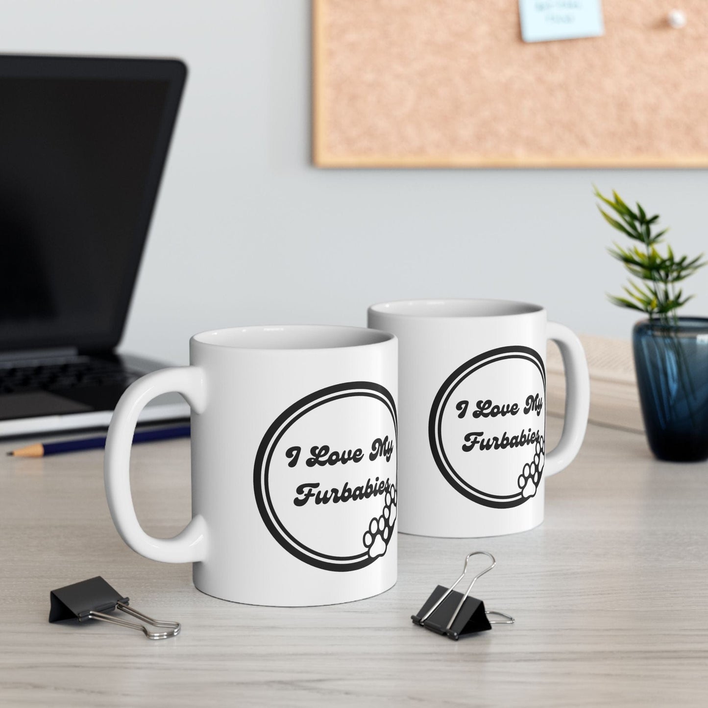 Printify Mug 11oz I Love My Furbabies 11 Oz Ceramic Mug - Perfect Gift for Dog Lovers - Paw Prints with Classic Black and White Design