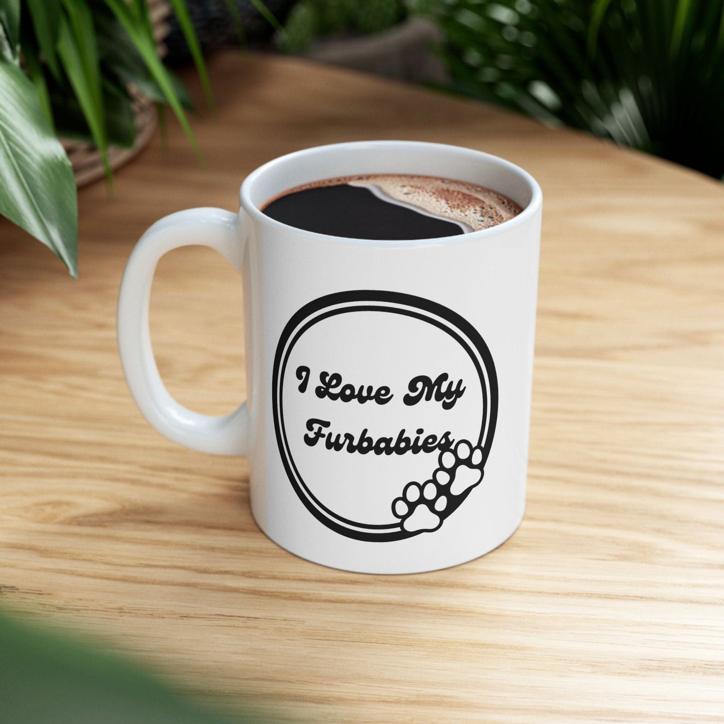Printify Mug 11oz I Love My Furbabies 11 Oz Ceramic Mug - Perfect Gift for Dog Lovers - Paw Prints with Classic Black and White Design