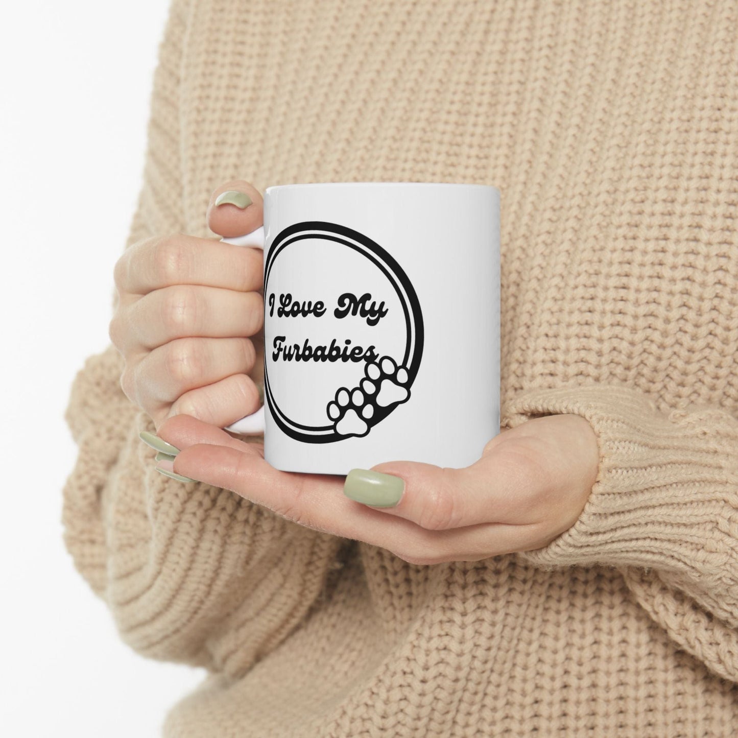 Printify Mug 11oz I Love My Furbabies 11 Oz Ceramic Mug - Perfect Gift for Dog Lovers - Paw Prints with Classic Black and White Design