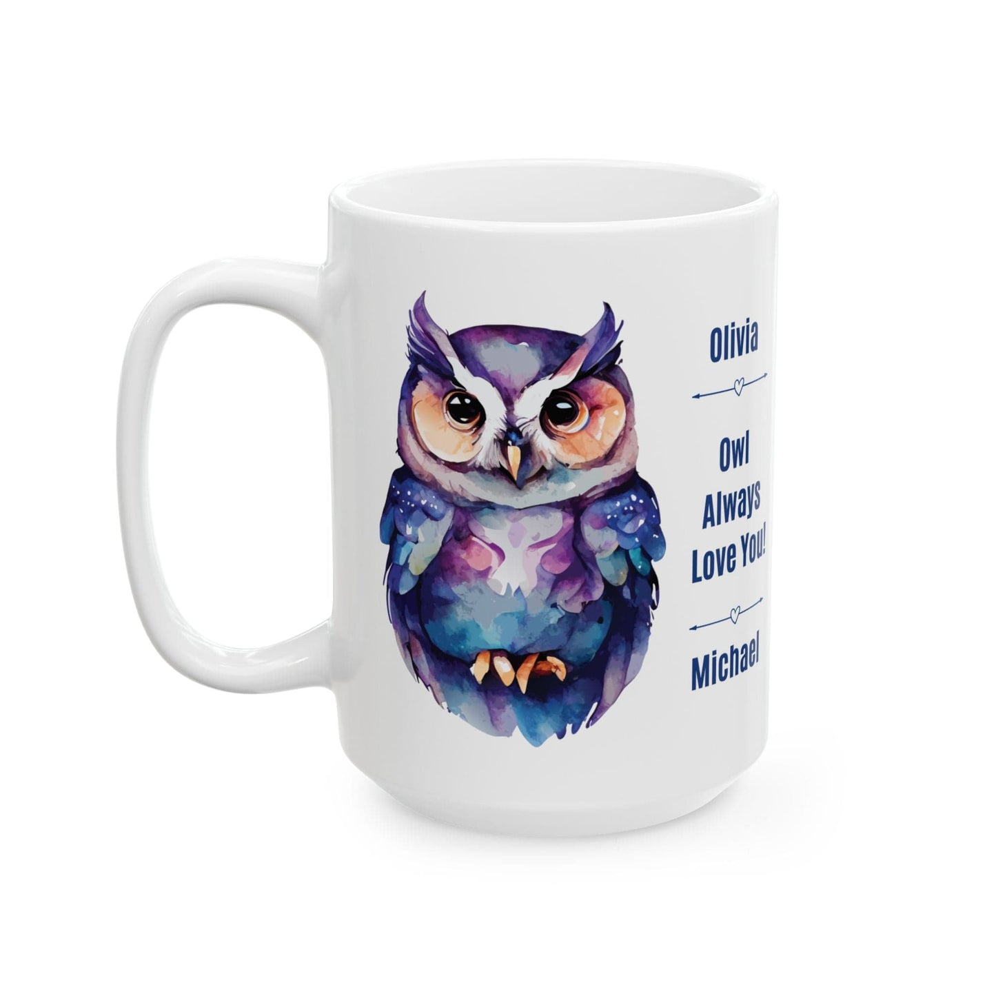 Printify Mug 15oz Cute "Owl Always Love You" Couple's Personalized Gift Mug - Valentine's Day, Owl Lover, 11oz or 15oz - Anniversary Mug, Ceramic Coffee Cup