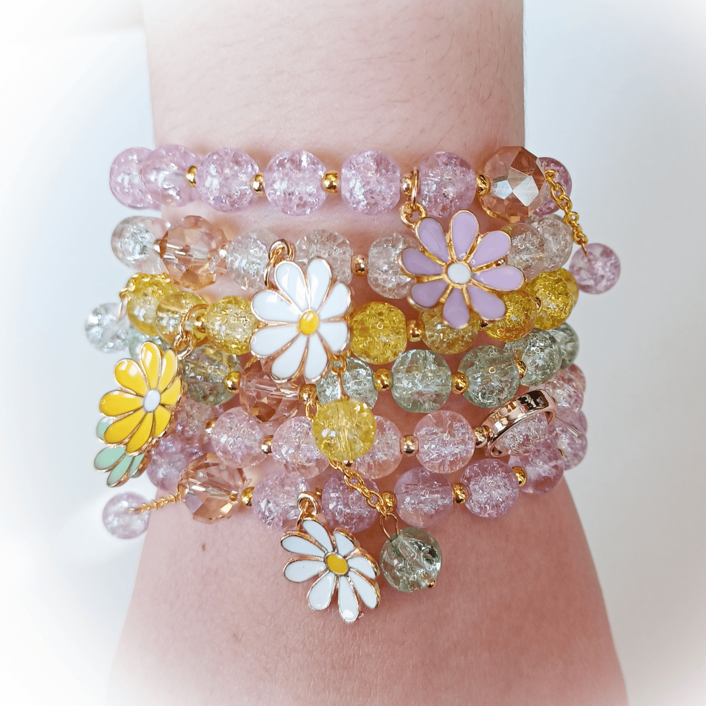 Sweet Little Duck Jewelry Glass Bead and Flower Charm Bracelet -