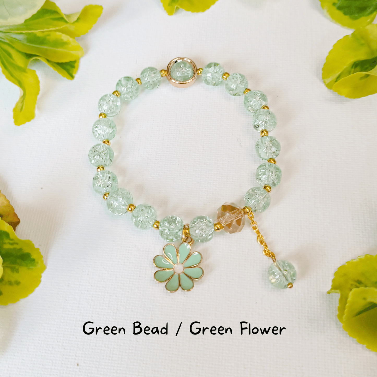 Sweet Little Duck Jewelry Glass Bead and Flower Charm Bracelet -