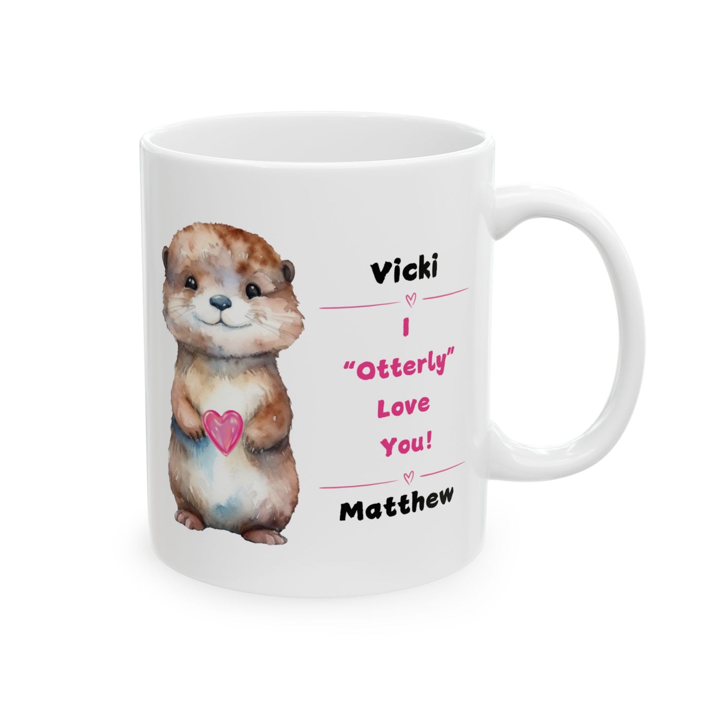 "I Otterly Love You" Ceramic Gift Mug Personalized with Couple's names