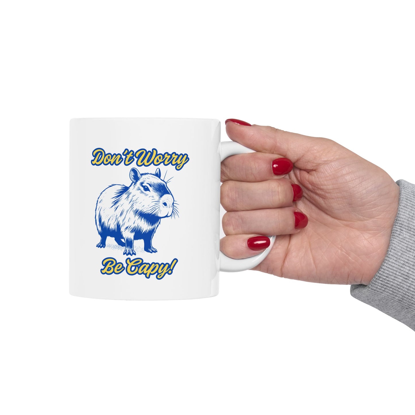 "Don't Worry, Be Capy" Capybura Custom Gift Ceramic Mug, Navy & Yellow, 11oz, 15oz.