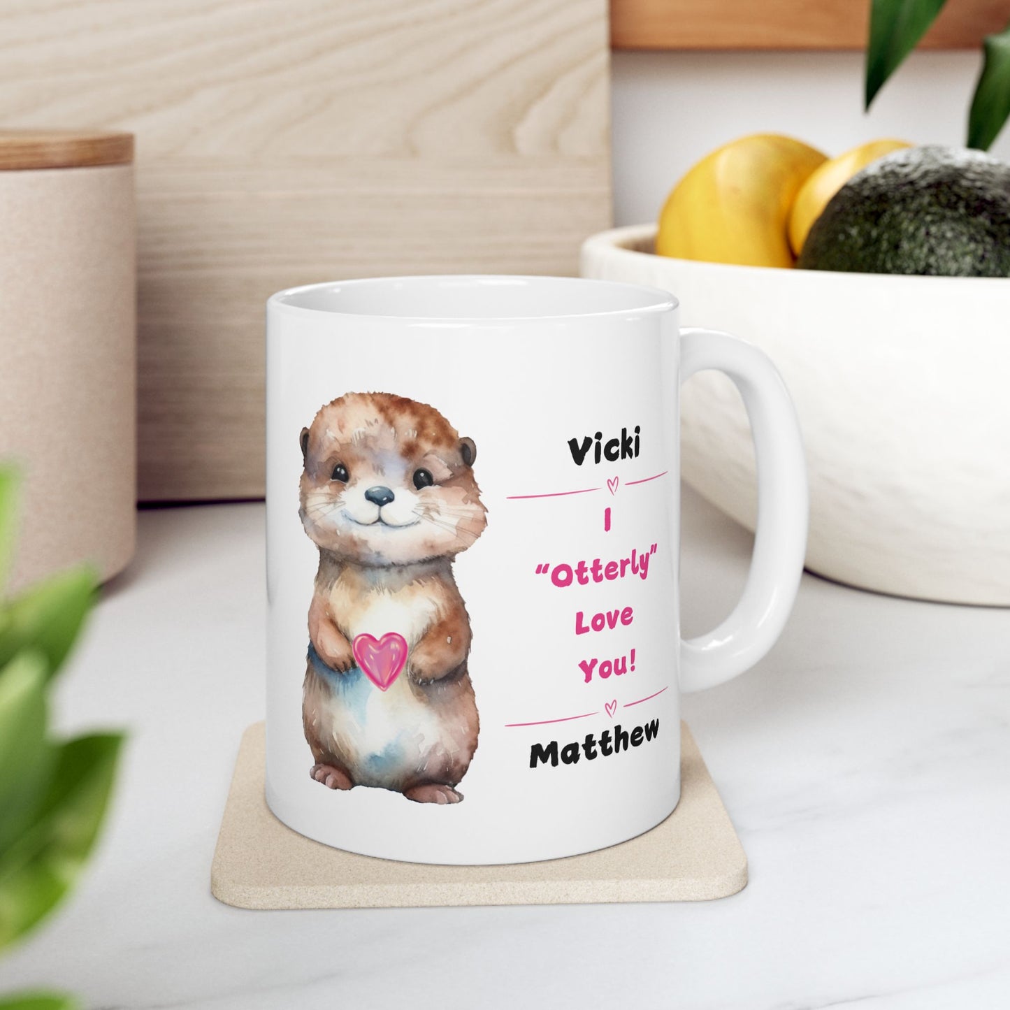 "I Otterly Love You" Ceramic Gift Mug Personalized with Couple's names