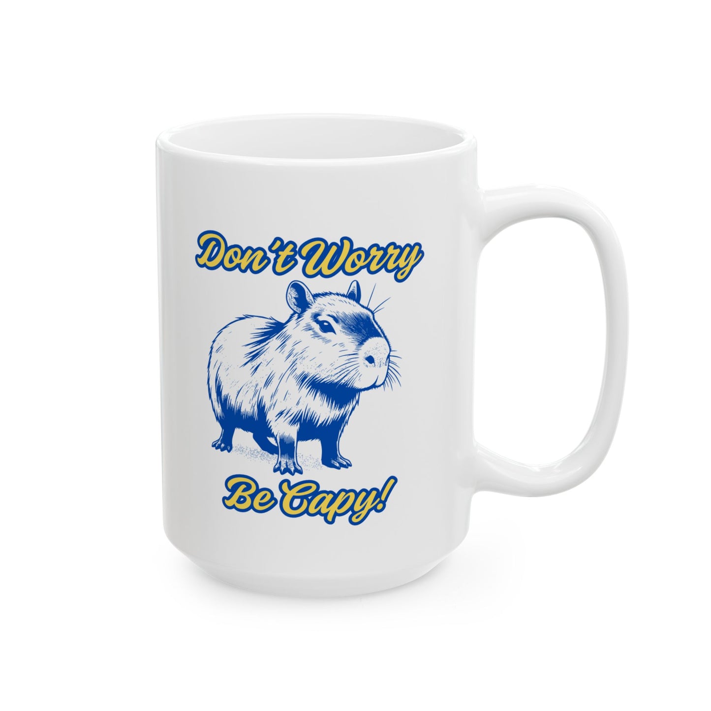 "Don't Worry, Be Capy" Capybura Custom Gift Ceramic Mug, Navy & Yellow, 11oz, 15oz.