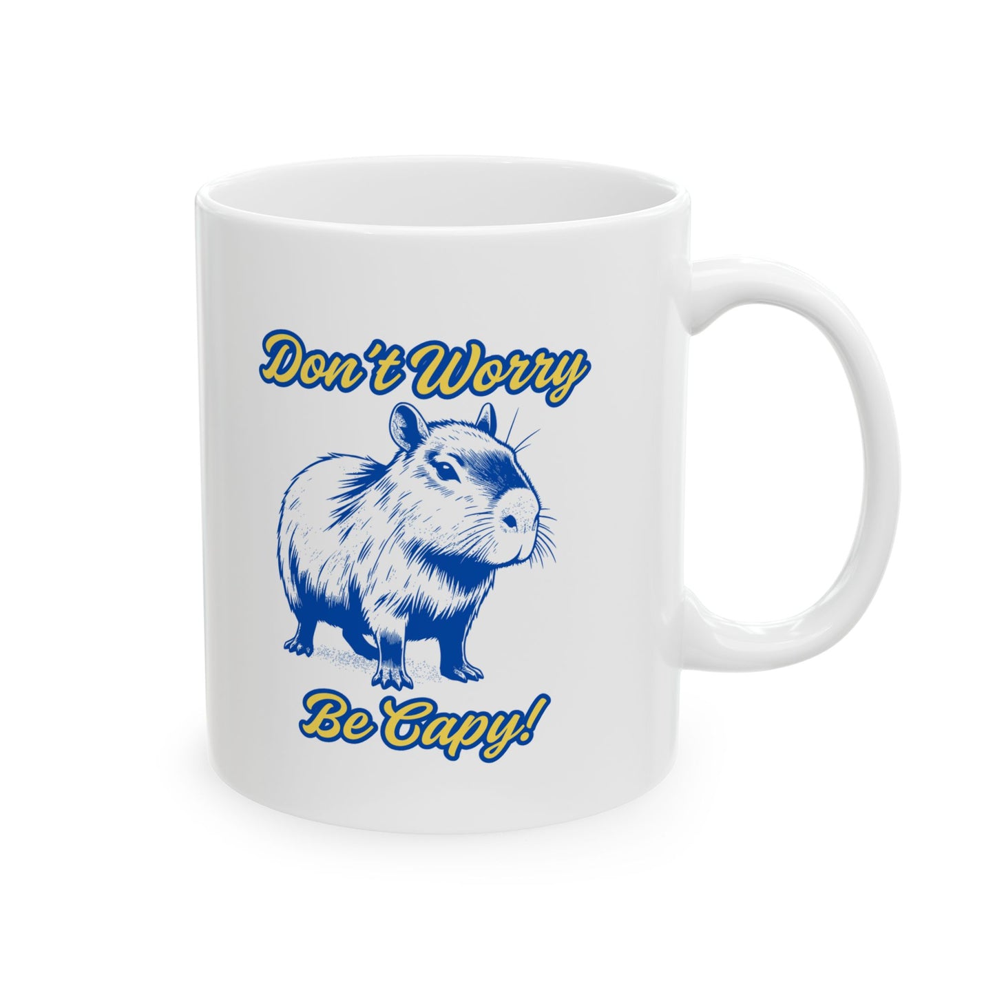 "Don't Worry, Be Capy" Capybura Custom Gift Ceramic Mug, Navy & Yellow, 11oz, 15oz.