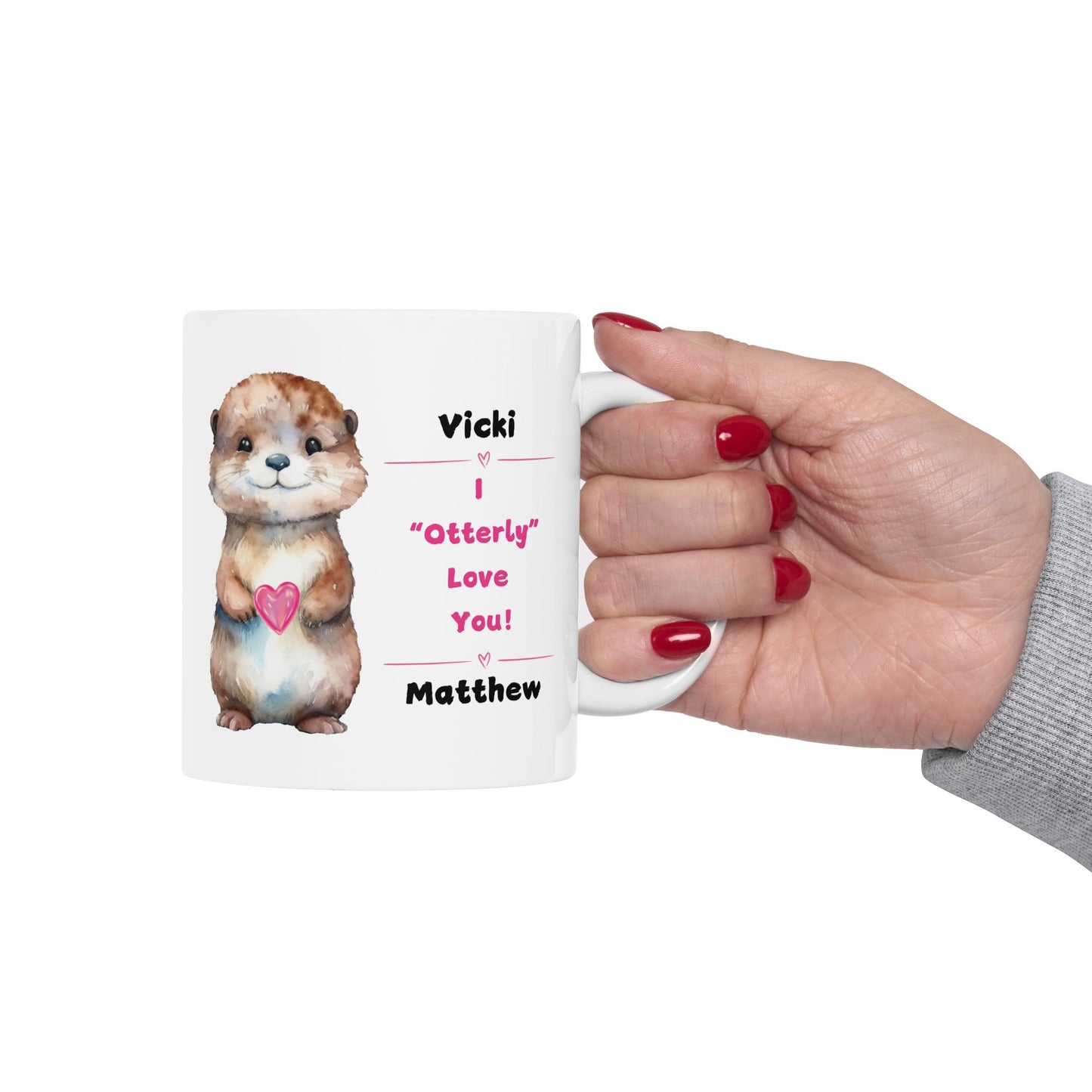 "I Otterly Love You" Ceramic Gift Mug Personalized with Couple's names