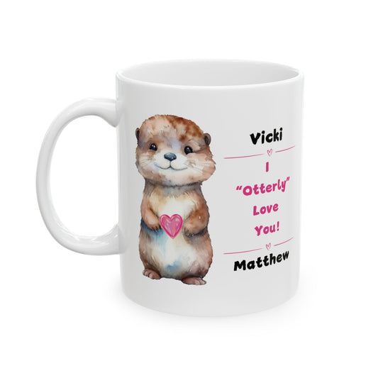 "I Otterly Love You" Ceramic Gift Mug Personalized with Couple's names