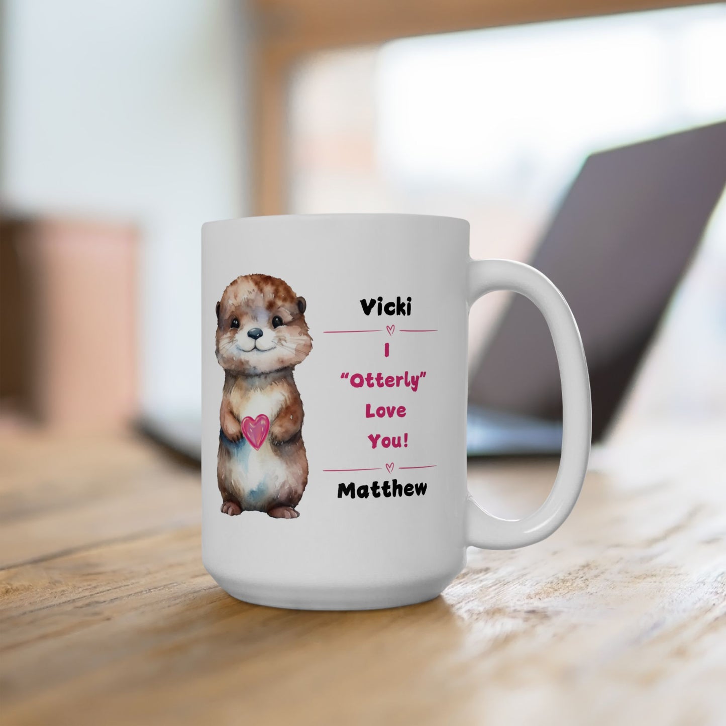 "I Otterly Love You" Ceramic Gift Mug Personalized with Couple's names