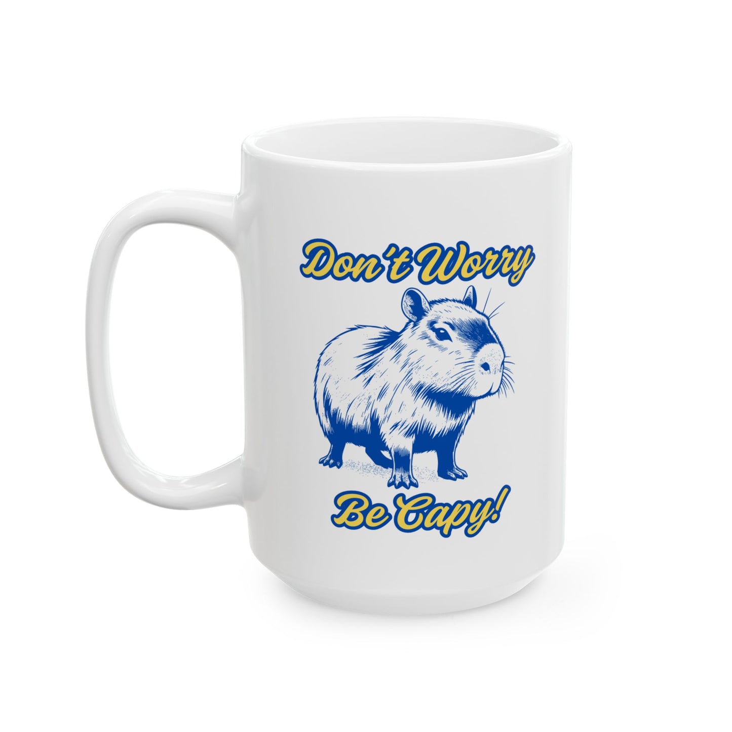 "Don't Worry, Be Capy" Capybura Custom Gift Ceramic Mug, Navy & Yellow, 11oz, 15oz.