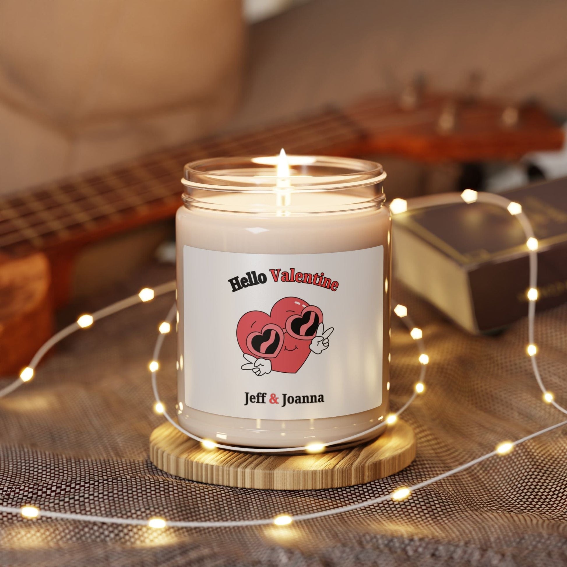 Printify Home Decor Hello Valentine Personalized Couple Scented Soy Candle 9 oz - 6 Scents