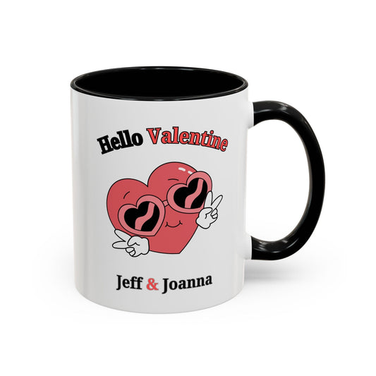 Printify Mug 11oz / Black Personalized Hello Valentine Couple's Ceramic Mug 11 oz or 15 oz with Black Accents
