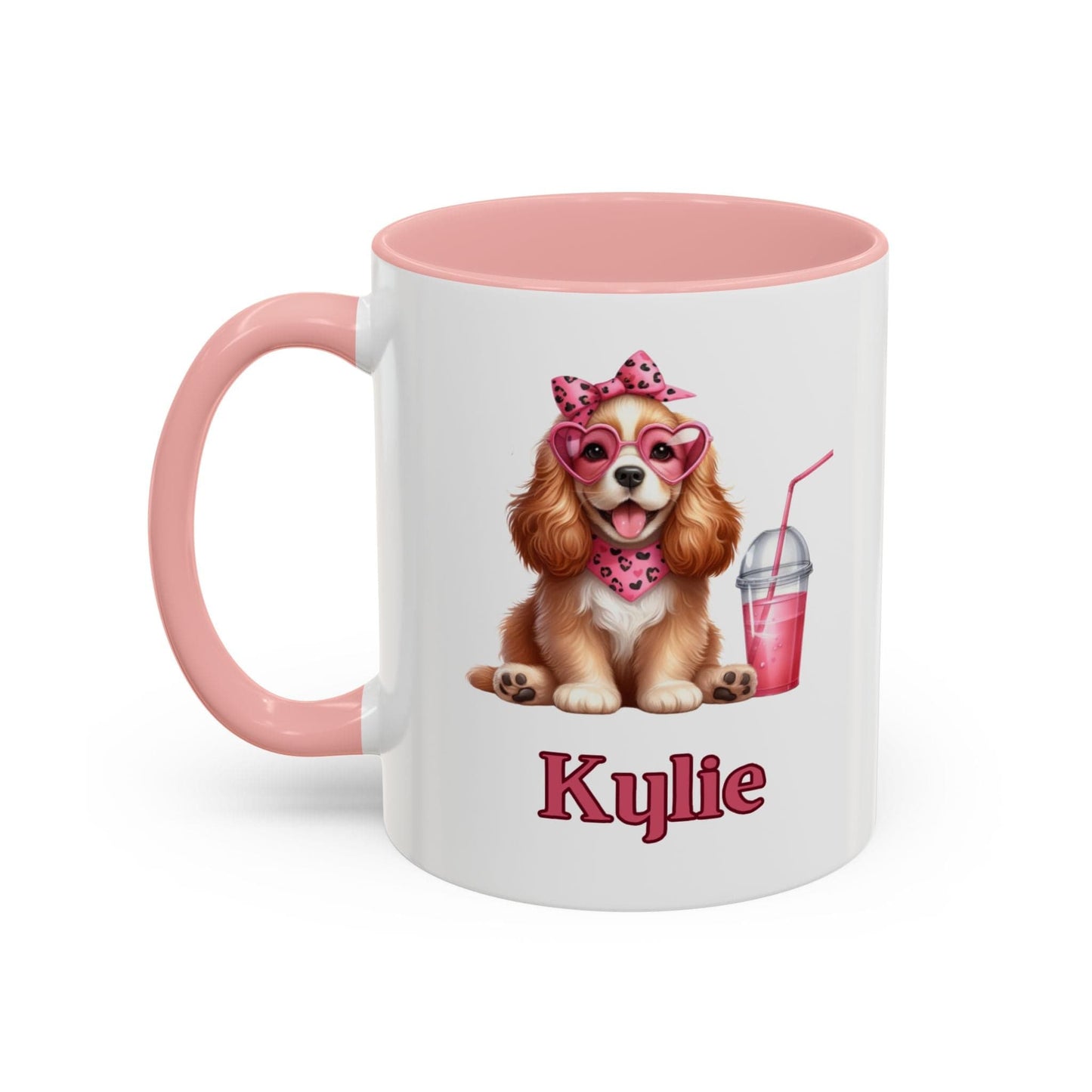 Printify Mug 11oz / Black Sweet Heart Spaniel Personalized Gift Mug 11 Oz or 15 Oz Choice Accent Color Black, Pink, Purple, Light Blue Valentine's Day, Birthday Gift