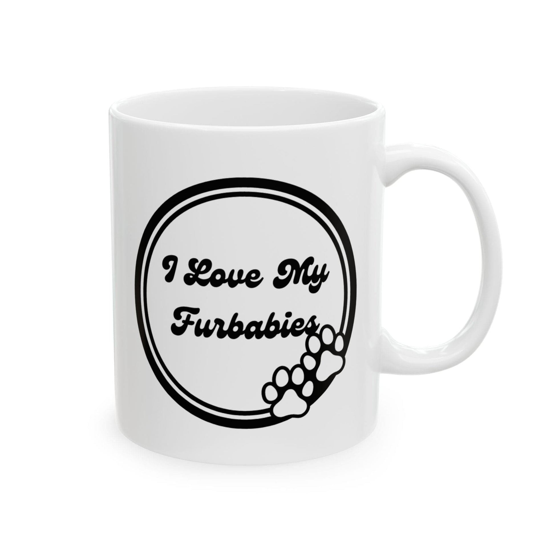 Printify Mug 11oz I Love My Furbabies 11 Oz Ceramic Mug - Perfect Gift for Dog Lovers - Paw Prints with Classic Black and White Design