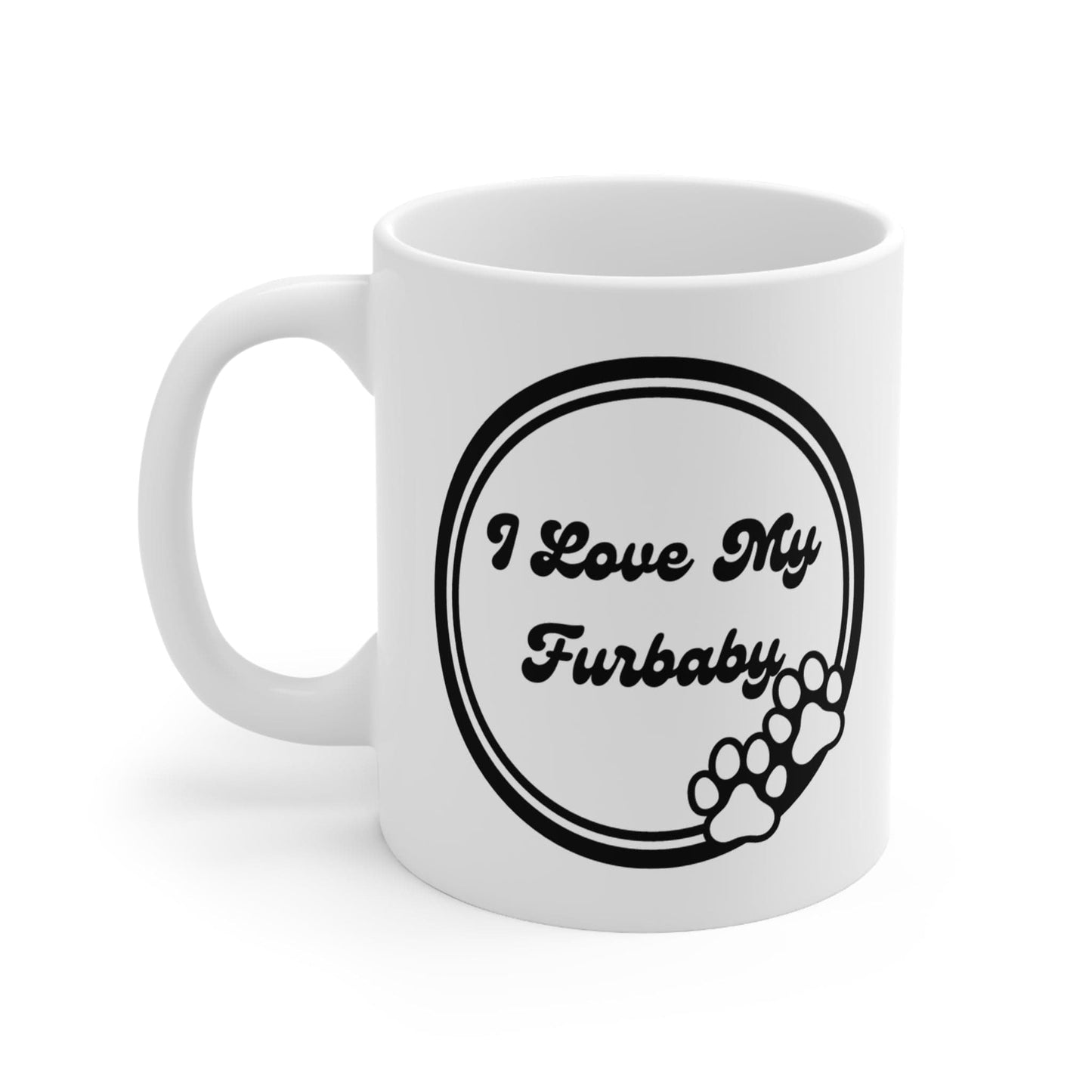 Printify Mug 11oz I Love My Furbaby 11 Oz Ceramic Mug - Perfect Gift for Dog Lovers - Paw Prints with Classic Black and White Design - Thank You - Love Dogs