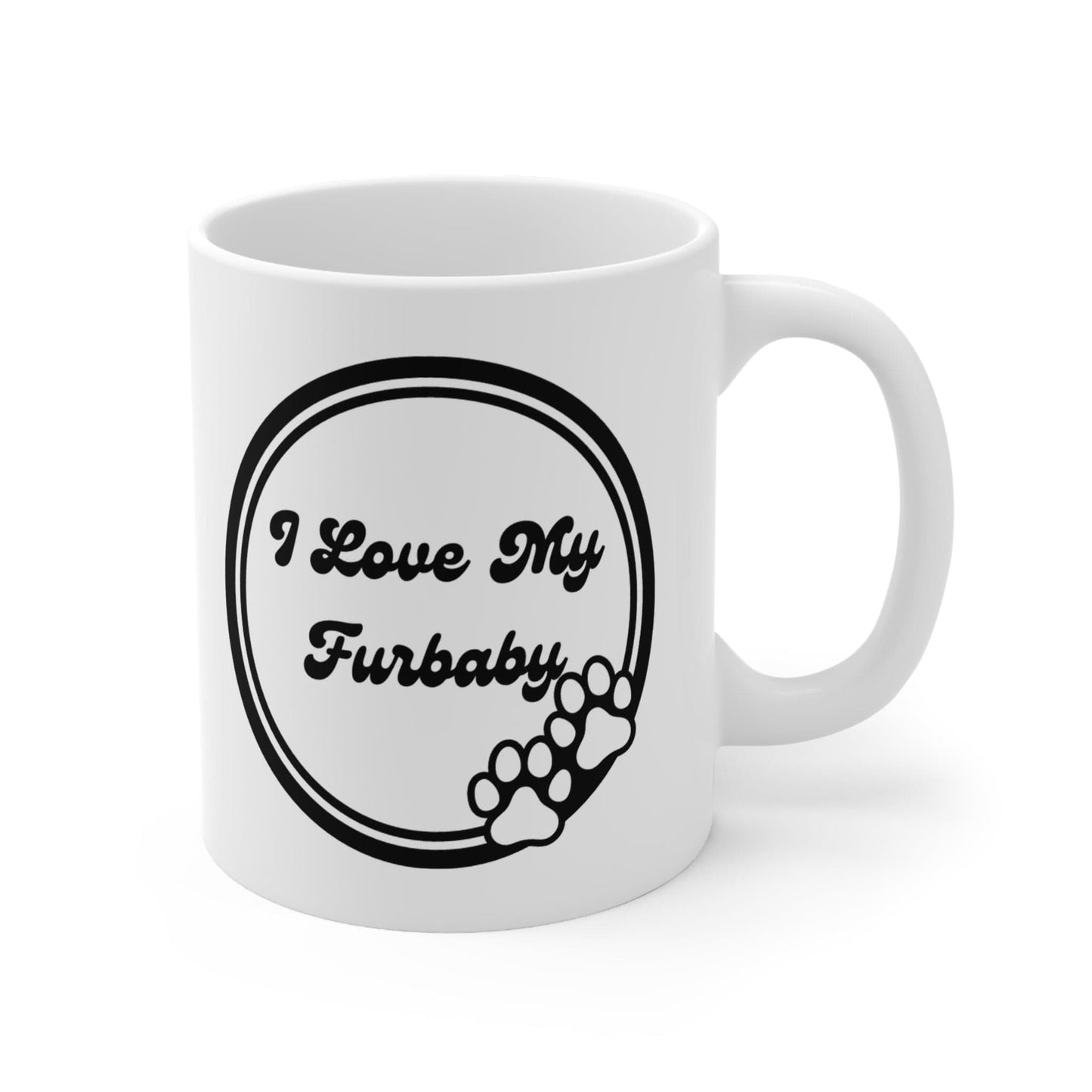 Printify Mug 11oz I Love My Furbaby 11 Oz Ceramic Mug - Perfect Gift for Dog Lovers - Paw Prints with Classic Black and White Design - Thank You - Love Dogs