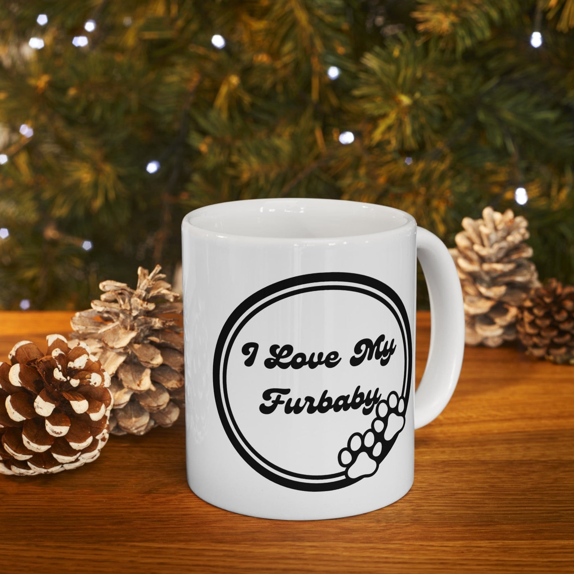 Printify Mug 11oz I Love My Furbaby 11 Oz Ceramic Mug - Perfect Gift for Dog Lovers - Paw Prints with Classic Black and White Design - Thank You - Love Dogs