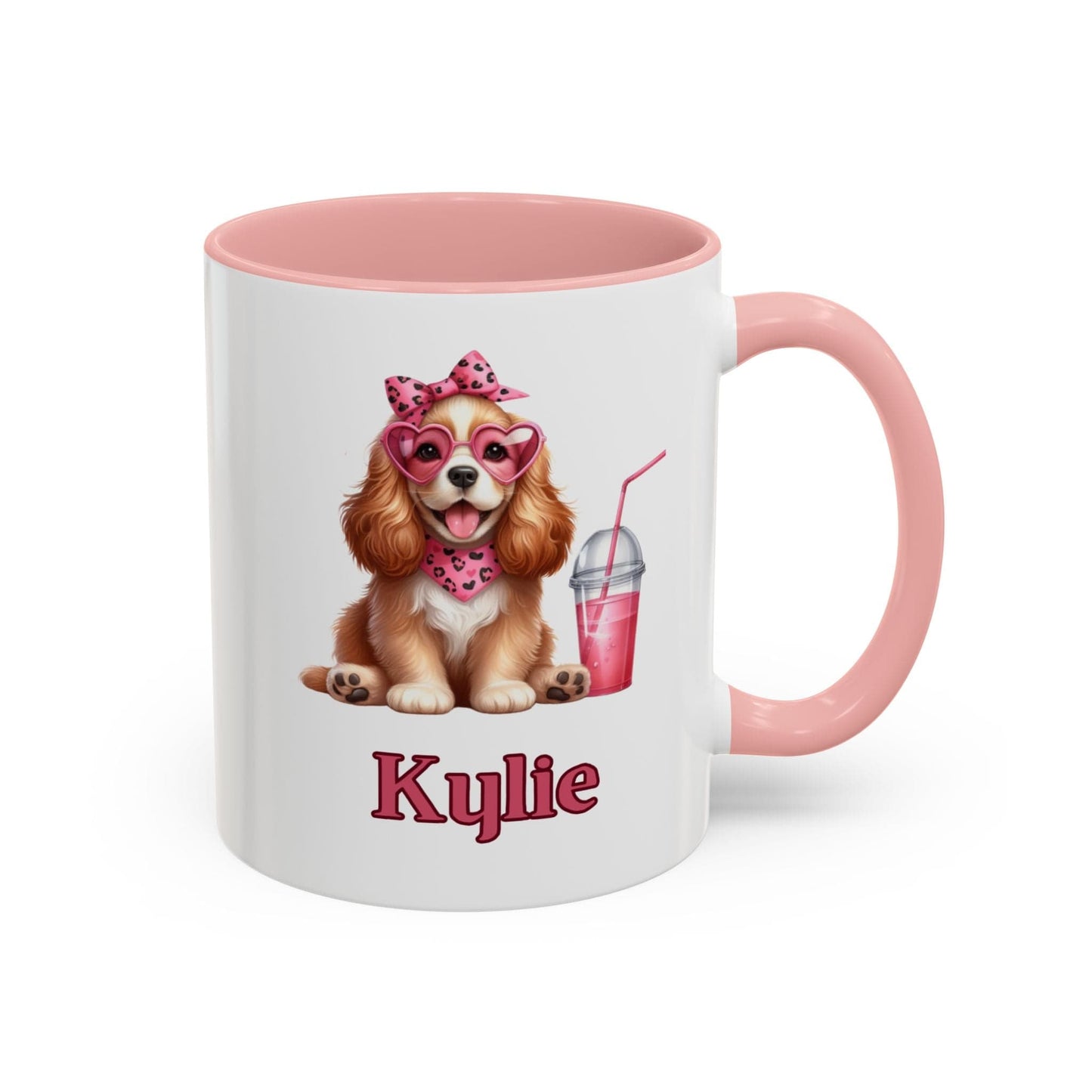 Printify Mug 15oz / Black Sweet Heart Spaniel Personalized Gift Mug 11 Oz or 15 Oz Choice Accent Color Black, Pink, Purple, Light Blue Valentine's Day, Birthday Gift