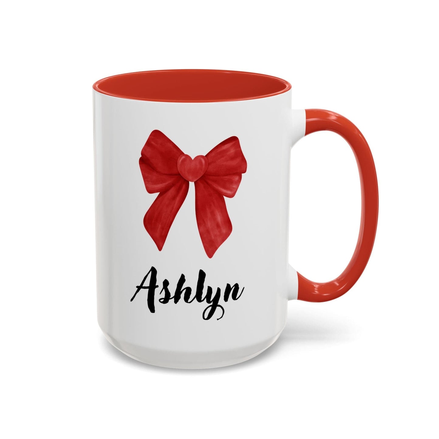 Printify Mug 15oz / Red Personalized Red Bow Gift Mug 15 Oz or 11 Oz with Accent Color Red, Black, Pink Valentine's Day Birthday Thank You Love Gift