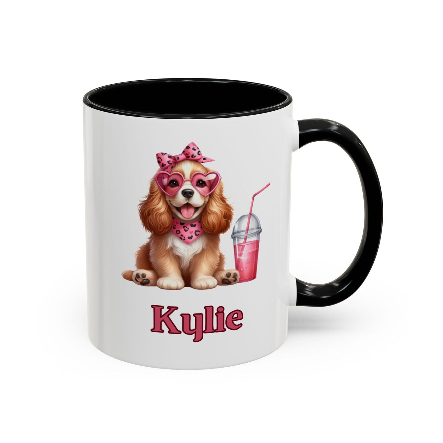 Printify Mug Sweet Heart Spaniel Personalized Gift Mug 11 Oz or 15 Oz Choice Accent Color Black, Pink, Purple, Light Blue Valentine's Day, Birthday Gift