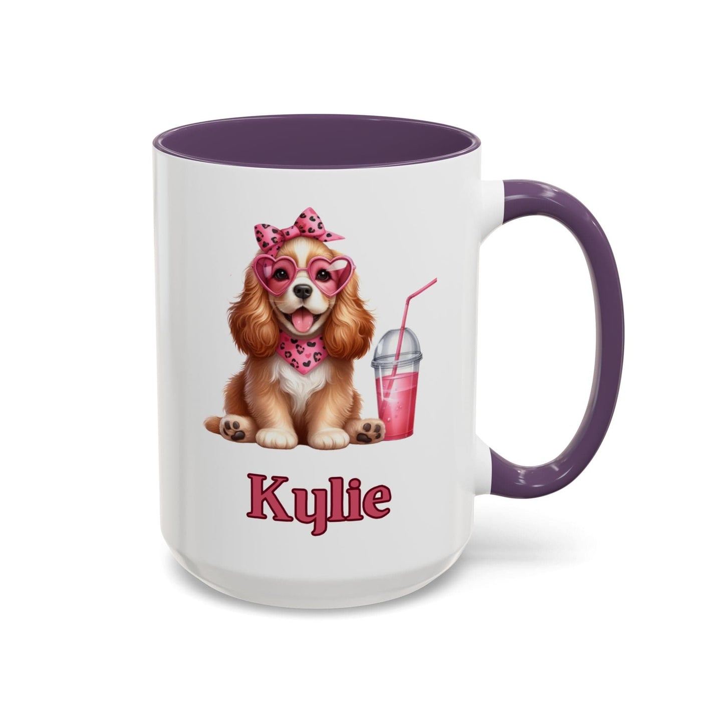 Printify Mug Sweet Heart Spaniel Personalized Gift Mug 11 Oz or 15 Oz Choice Accent Color Black, Pink, Purple, Light Blue Valentine's Day, Birthday Gift