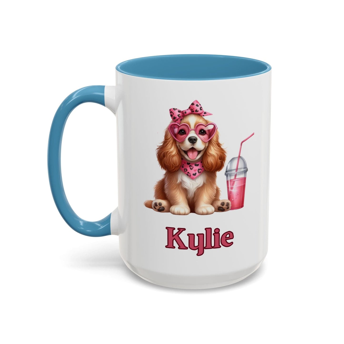 Printify Mug Sweet Heart Spaniel Personalized Gift Mug 11 Oz or 15 Oz Choice Accent Color Black, Pink, Purple, Light Blue Valentine's Day, Birthday Gift