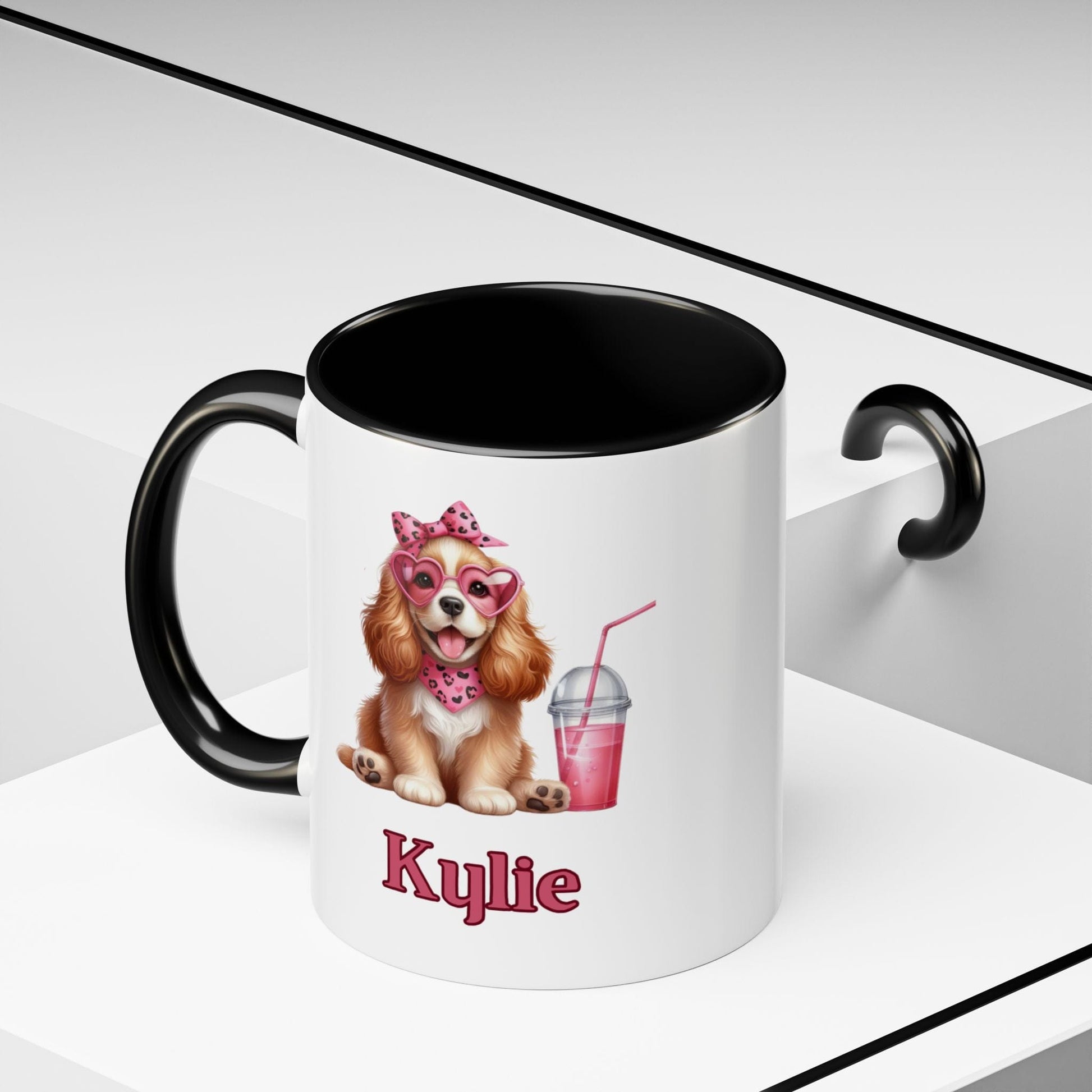 Printify Mug Sweet Heart Spaniel Personalized Gift Mug 11 Oz or 15 Oz Choice Accent Color Black, Pink, Purple, Light Blue Valentine's Day, Birthday Gift