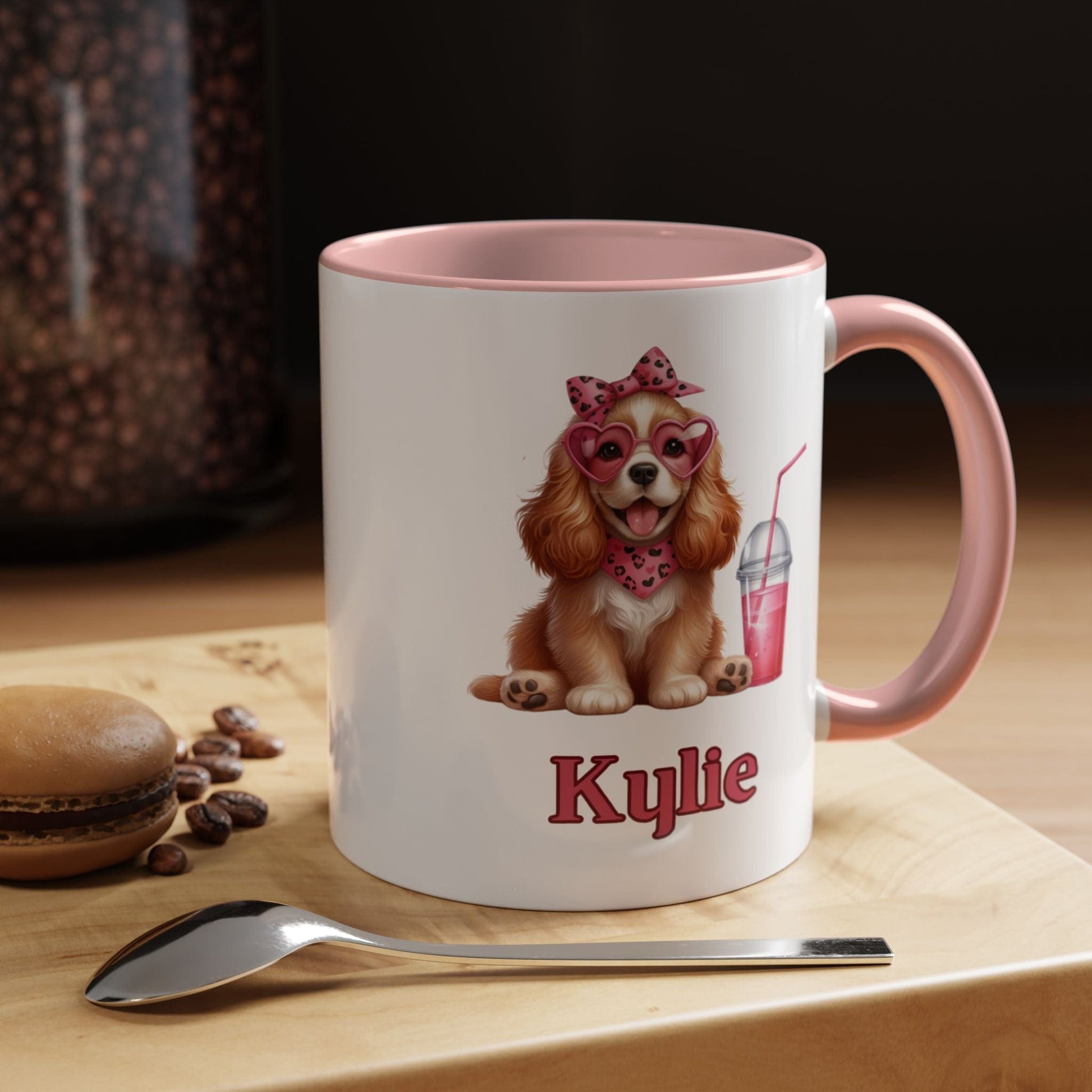 Printify Mug Sweet Heart Spaniel Personalized Gift Mug 11 Oz or 15 Oz Choice Accent Color Black, Pink, Purple, Light Blue Valentine's Day, Birthday Gift