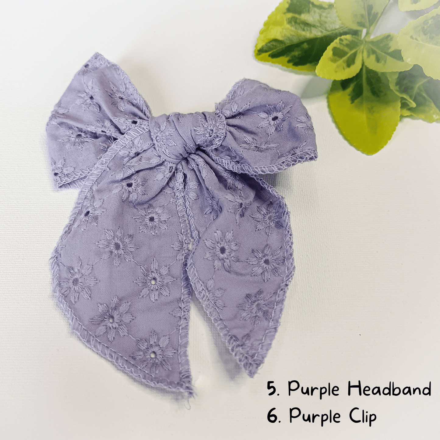 Sweet Little Duck Bow 5. Purple Headband Eyelet Cotton Bow 4.5 Inch - Choose Alligator Clip or Nude Nylon Headband