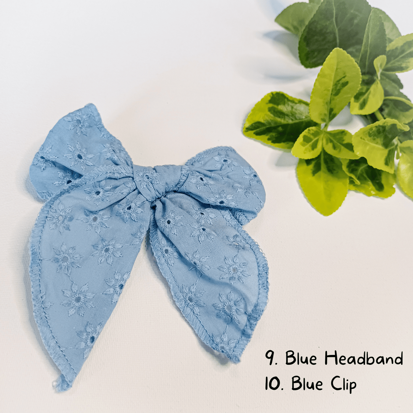 Sweet Little Duck Bow 9. Blue Headband Eyelet Cotton Bow 4.5 Inch - Choose Alligator Clip or Nude Nylon Headband