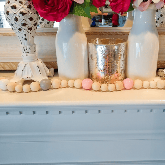 Sweet Little Duck Decor Pink, Gray, and White Custom Painted and Natural Wood Bead Garland