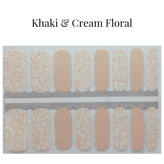 Sweet Little Duck Khaki & Cream Floral - Nail Polish Wraps