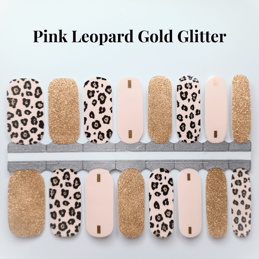 Sweet Little Duck Pink Leopard Gold Glitter - Nail Polish Wraps